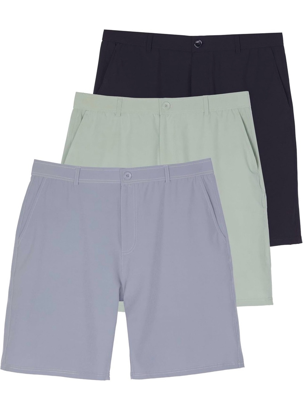 Men's 3-Pack Performance Walk Shorts - Black, Sage, Light Gray 3XL